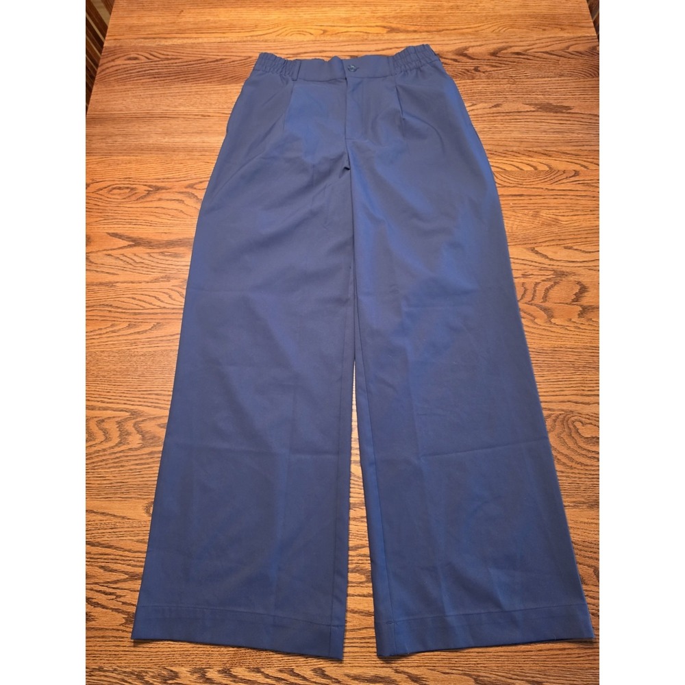 Beyond Yoga Status Stretch Wide Leg Trouser Pants Womens Medium Navy Pleated - Picture 3 of 14